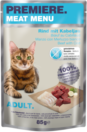 PREMIERE Meat Menu Adult Rind mit Kabeljau 48x85 g