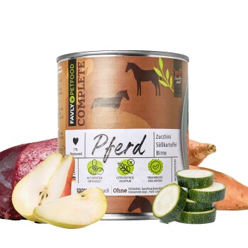 FAVLY Petfood Nassfutter Pferd mit Zucchini, Süßkartoffel & Birne 24x800 g