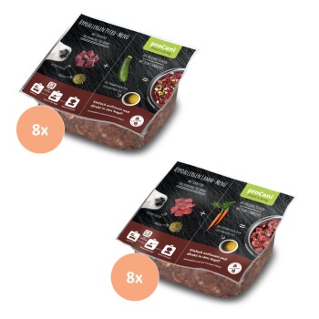 ProCani BARF Komplettmenü Hund TK-Blockware Napffertig Hypoallergen Probierpaket 16x500 g