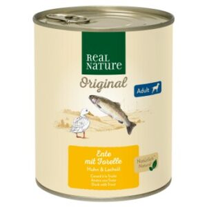 REAL NATURE Original Nassfutter für Hunde Adult Ente mit Forelle 24x800 g