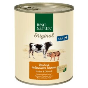 REAL NATURE Original Nassfutter für Hunde Adult Rind mit italienischem Schinken 6x800 g