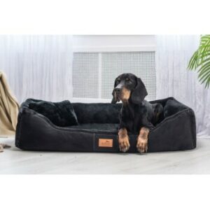 Tierlando FLOYD - Ultraweiches orthopädisches Hundebett High-Tech-Velours und Plüsch VISCO schwarz 80 cm, 22 cm, 60 cm