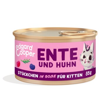 Edgard & Cooper Nassfutter Katze Kitten Stückchen in Soße Ente & Huhn 72x85 g