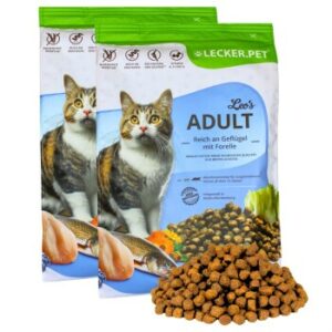 Lyra Pet Lecker.Pet Leo's Adult Geflügel & Forelle Katzenfutter Trockenfutter Vollnahrung 5 kg