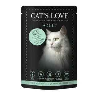 CAT'S LOVE Nassfutter Katze Adult in Gelee Classic Pute pur mit Lachsöl & Katzengamander 48x85 g