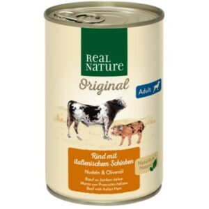 REAL NATURE Original Nassfutter für Hunde Adult Rind mit italienischem Schinken 12x400 g