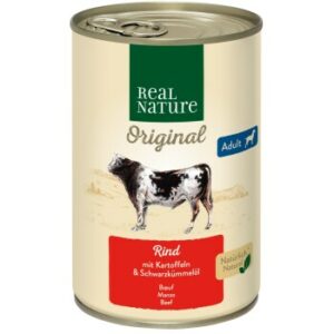 REAL NATURE Original Nassfutter für Hunde Adult Rind mit Kartoffel 12x400 g