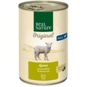 REAL NATURE Original Nassfutter für Hunde Adult Lamm mit Kartoffeln 24x400 g