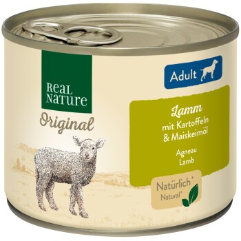 REAL NATURE Original Nassfutter für Hunde Adult Lamm mit Kartoffeln 24x200 g