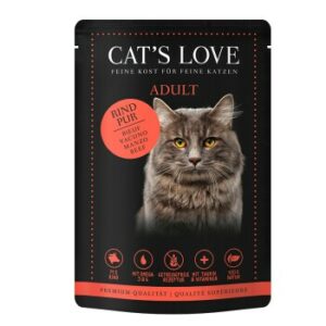 CAT'S LOVE Nassfutter Katze Adult in Gelee Classic Rind pur mit Distelöl & Löwenzahn 48x85 g