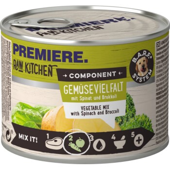 PREMIERE RAW KITCHEN Nassfutter Hund Adult Component, Gemüsevielfalt mit Spinat und Brokkoli 24x200 g