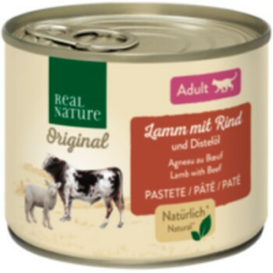 REAL NATURE Original Nassfutter Katze, Adult, Lamm mit Rind und Distelöl 24x200 g