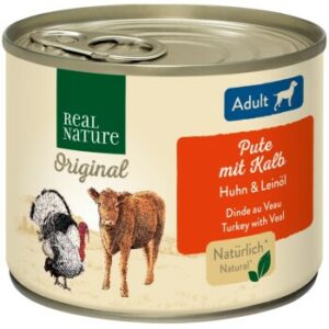 REAL NATURE Original Nassfutter für Hunde Adult Pute mit Kalb 24x200 g