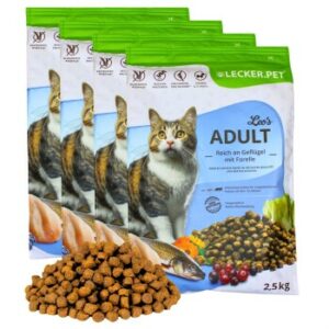 Lyra Pet Lecker.Pet Leo's Adult Geflügel & Forelle Katzenfutter Trockenfutter Vollnahrung 10 kg