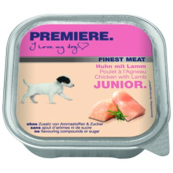 PREMIERE Finest Meat Nassfutter Hund Junior, Huhn mit Lamm 10x150 g