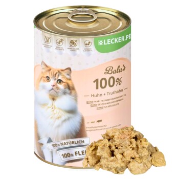 Lyra Pet Lecker.Pet Balu's 100 % Huhn und Truthahn Katzenfutter Nassfutter 24x400 g