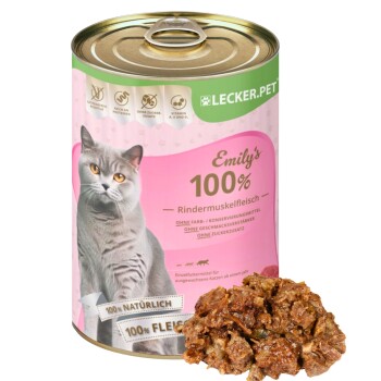Lyra Pet Lecker.Pet Emily's 100 % Rindermuskelfleisch Katzenfutter Nassfutter 12x400 g