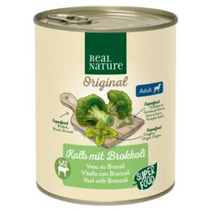 REAL NATURE Original Superfood Nassfutter für Hunde Adult Kalb mit Brokkoli 12x800 g