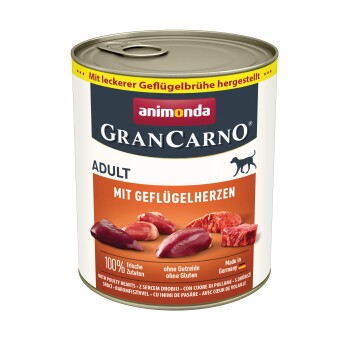 animonda GranCarno Original Nassfutter Hund Adult, Geflügelherzen 24x800 g