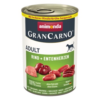 animonda GranCarno Original Nassfutter Hund Adult, Rind & Entenherzen 24x400 g