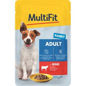 MultiFit Nassfutter Hund, Adult, Little Dog, Pouch, Ragout Rind 24x100 g