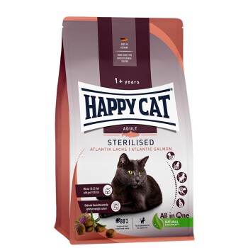 HAPPY CAT Sterilised Trockenfutter Katze Adult, Atlantik-Lachs 10 kg
