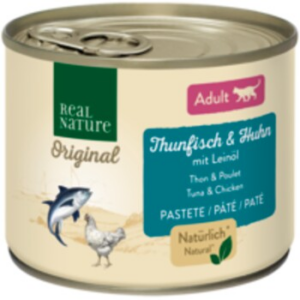 REAL NATURE Original Nassfutter Katze, Adult, Thunfisch und Huhn mit Leinöl 6x200 g