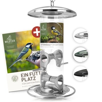 wildtier liebe Futtersäule für Samen, Körner & Kerne 26cm, Silber