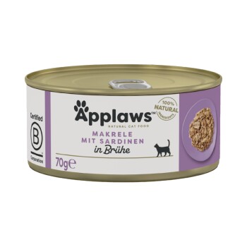 Applaws Nassfutter Katze Adult in Brühe Makrele mit Sardine 24x70 g