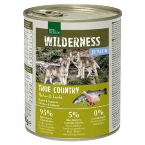 REAL NATURE WILDERNESS Nassfutter für Hunde Junior True Country, Huhn und Lachs 12x800 g