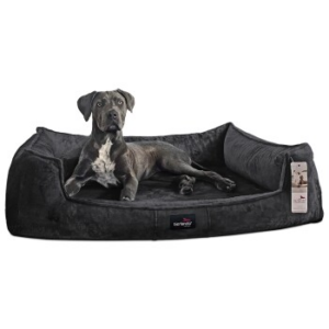 Tierlando ® Orthopädisches Hundebett FRANKLIN Kuscheliger Teddy-Stoff - Hundesofa anthrazit 90 cm, 22 cm, 75 cm