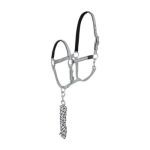 4Horses Halfterset Sportsline mit Strick grau WB (Warmblut)