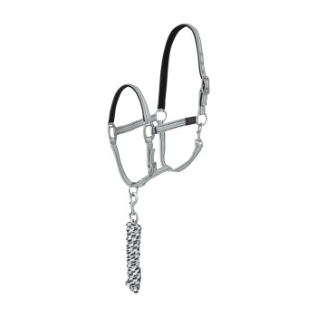4Horses Halfterset Sportsline mit Strick grau WB (Warmblut)