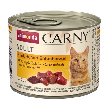 animonda Carny Nassfutter Katze Adult Rind, Huhn und Entenherzen 6x200 g