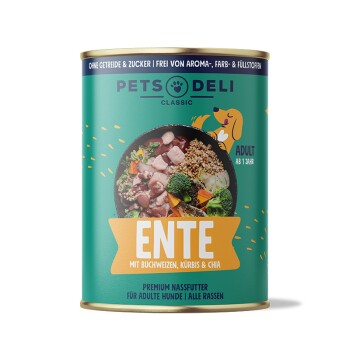 Pets Deli Nassfutter Hund Adult, Ente mit Buchweizen 6x400 g