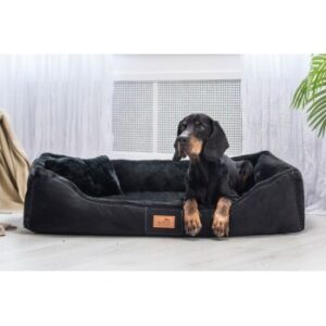 Tierlando FLOYD - Ultraweiches orthopädisches Hundebett High-Tech-Velours und Plüsch VISCO schwarz 1,2 m, 25 cm, 85 cm