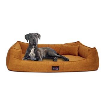 Tierlando ® BRUCE VELOURS Orthopädisches Hundebett Soft orange/ braun 1,3 m, 25 cm, 1 m