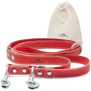 Freudentier Hundeleine aus Leder, verstellbar rot 2,5 cm