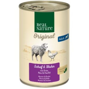 REAL NATURE Original Nassfutter für Hunde Adult Schaf und Huhn 12x400 g
