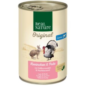 REAL NATURE Original Nassfutter für Hunde Junior Kaninchen und Pute 24x400 g