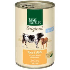 REAL NATURE Original Light Nassfutter für Hunde Rind und Kalb 24x400 g