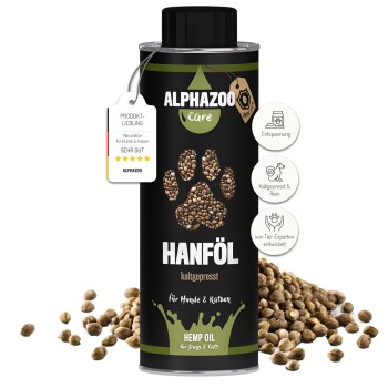 ALPHAZOO Premium Hanföl für Hunde & Katzen I Entspannung und Fellglanz 250 g