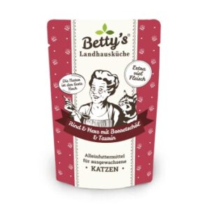 Betty's Landhausküche Frischebeutel Rind & Herz 12 x 100g für Katze