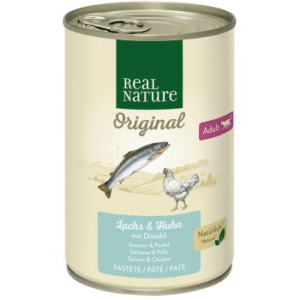 REAL NATURE Original Nassfutter Katze, Adult, Lachs und Huhn mit Distelöl 24x400 g