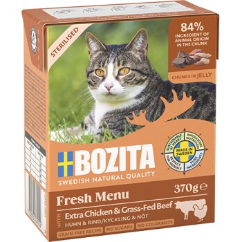 BOZITA Nassfutter Katze Sterilised Häppchen in Sauce mit viel Huhn 6x370 g