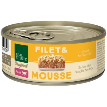 REAL NATURE Filet & Mousse Adult Huhn mit Kürbiskernöl 12x85 g