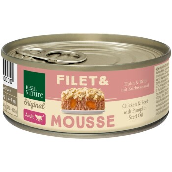 REAL NATURE Filet & Mousse Adult Huhn und Rind mit Kürbiskernöl 6x85 g