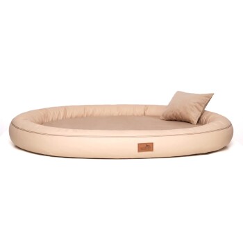 Tierlando ® GILBERT ORTHO Soft LATEX - Orthopädisches Hundebett aus Kunstleder beige 85 cm, 13 cm, 65 cm