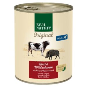 REAL NATURE Original Nassfutter für Hunde Adult Rind und Wildschwein 24x800 g