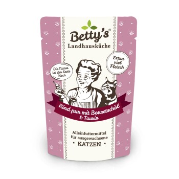 Betty's Landhausküche Frischebeutel Rind pur 12 x 100g für Katze